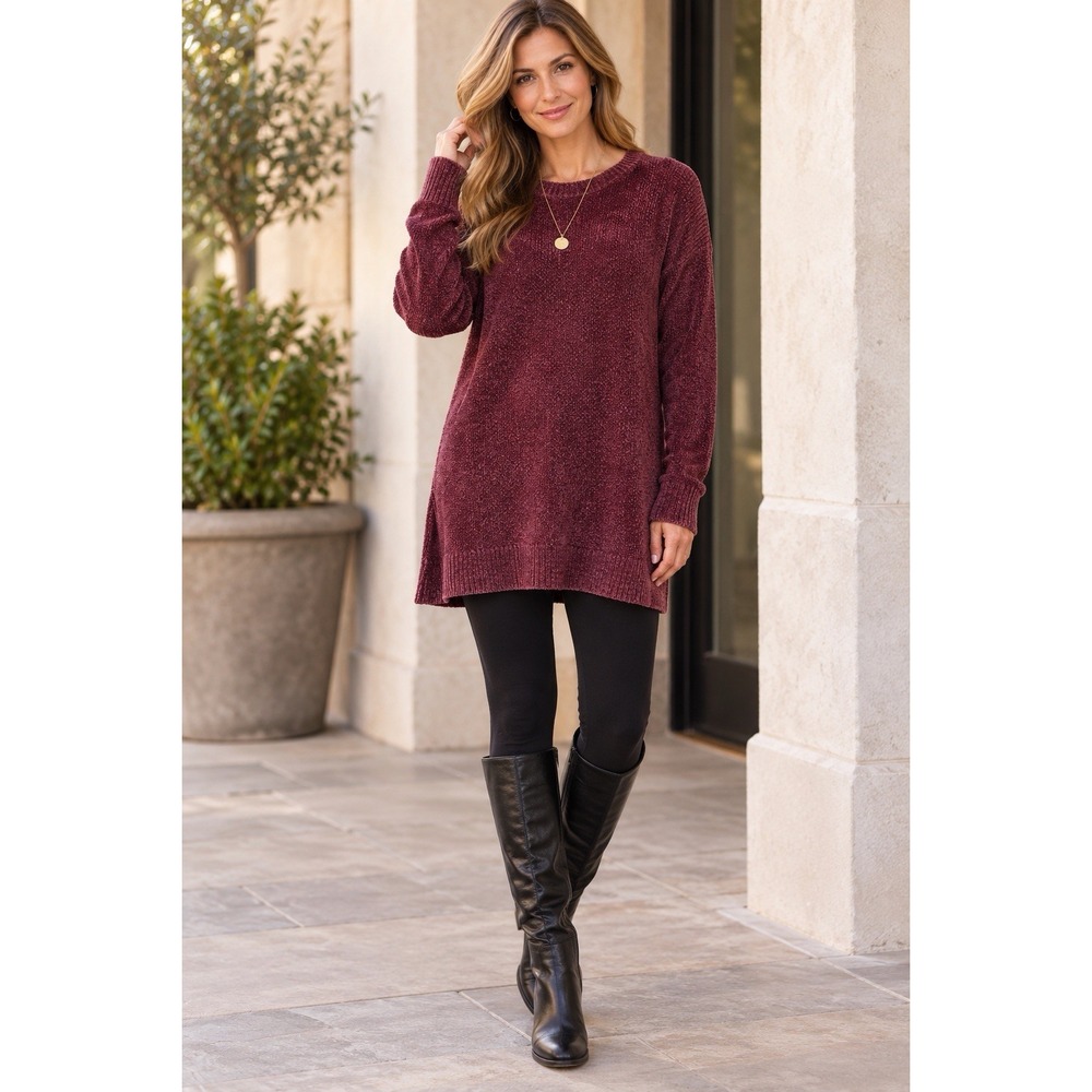 Vintage French Rags Burgundy Chenille Tunic Sweater~Sz S~Neiman Marcus USA Made